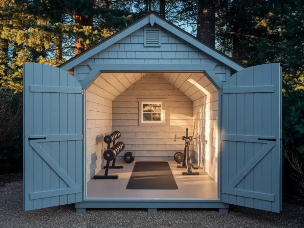 Small home gym shed with sealed door edges