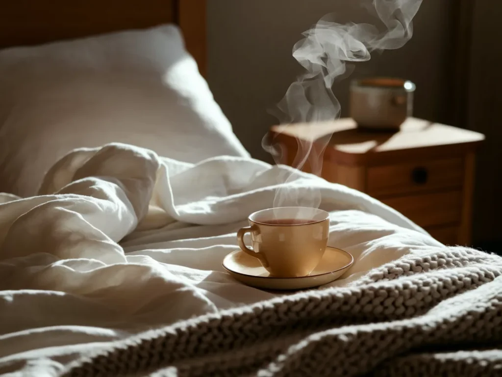 A serene bedroom bathed in soft morning light