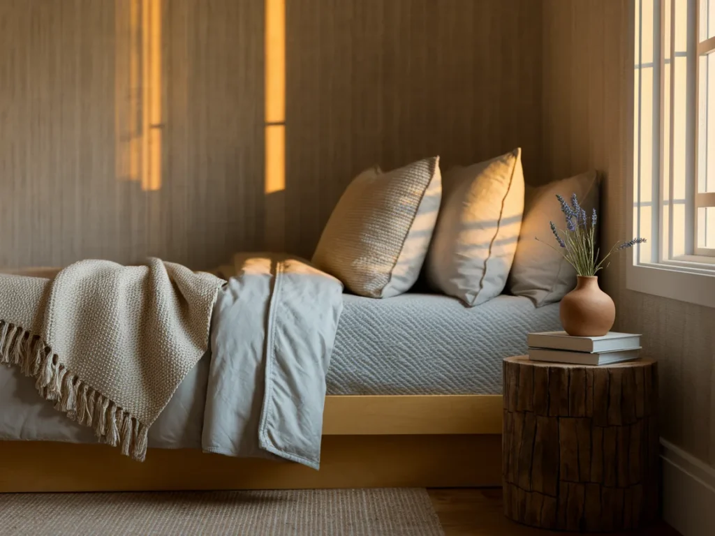 Aesthetic dorm room with neutral bedding base