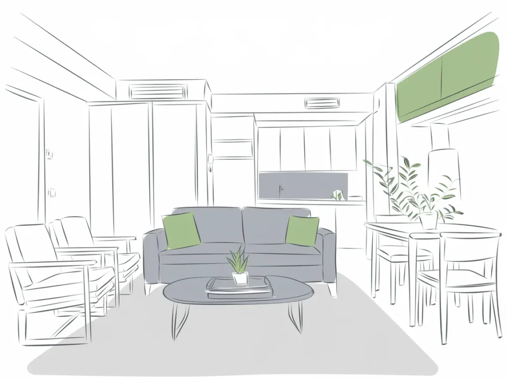 Apartment living room drawing with sofa
