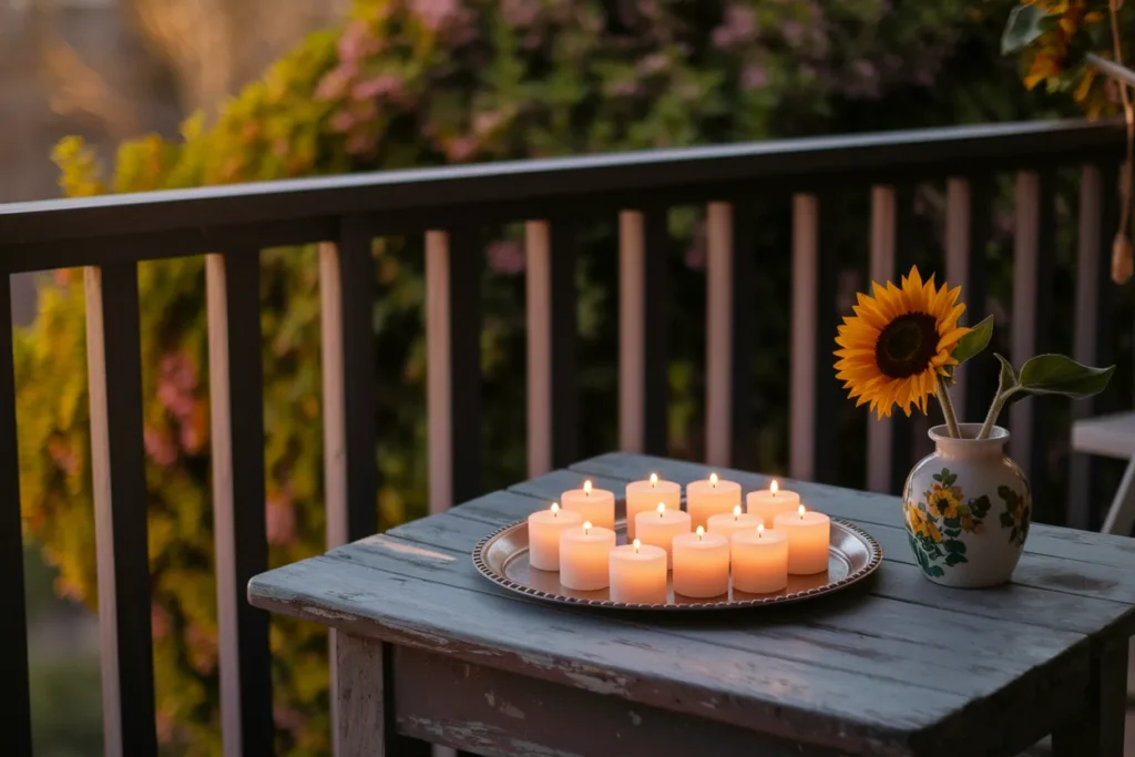 Balcony table with centerpiece tray