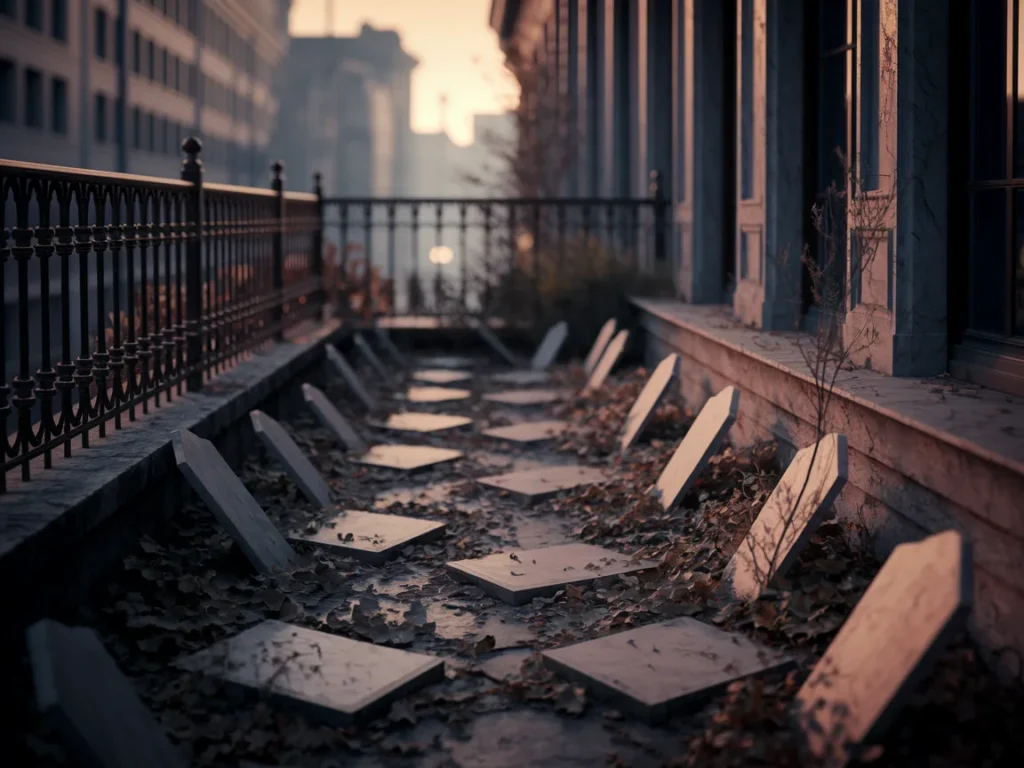 Balcony transformed into small graveyard illusion