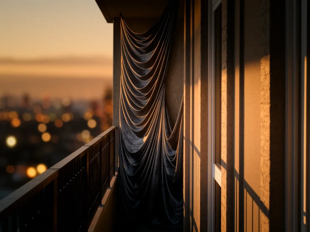 Balcony with dark spooky fabric
