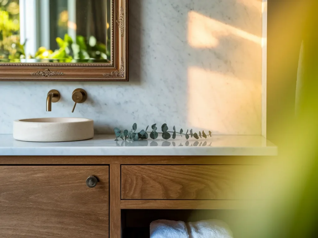 Bathroom vanity with framed mirror upgrade
