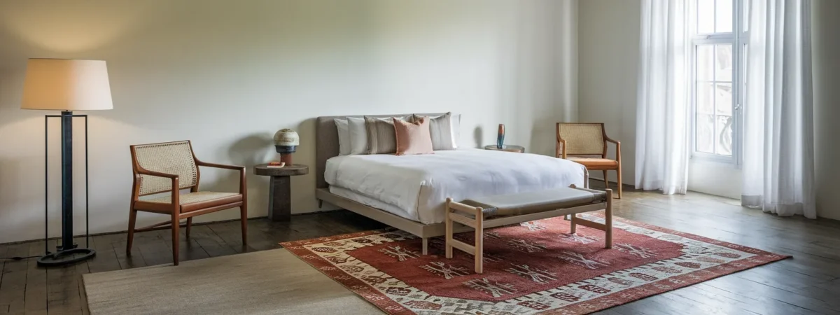 Bedroom showing correct rug placement