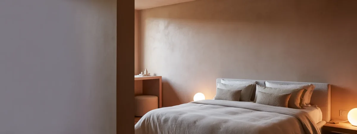 Bedroom with matte neutral walls.