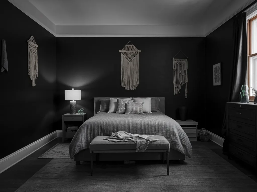Bedroom with overly dark wall color 