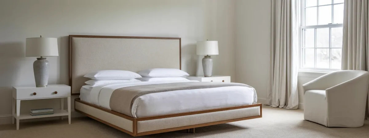 Bedroom with simple upholstered headboard design