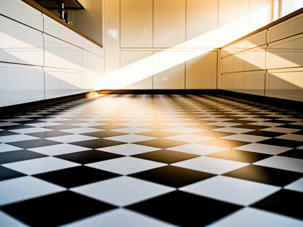 Black and white checkerboard vinyl flooring