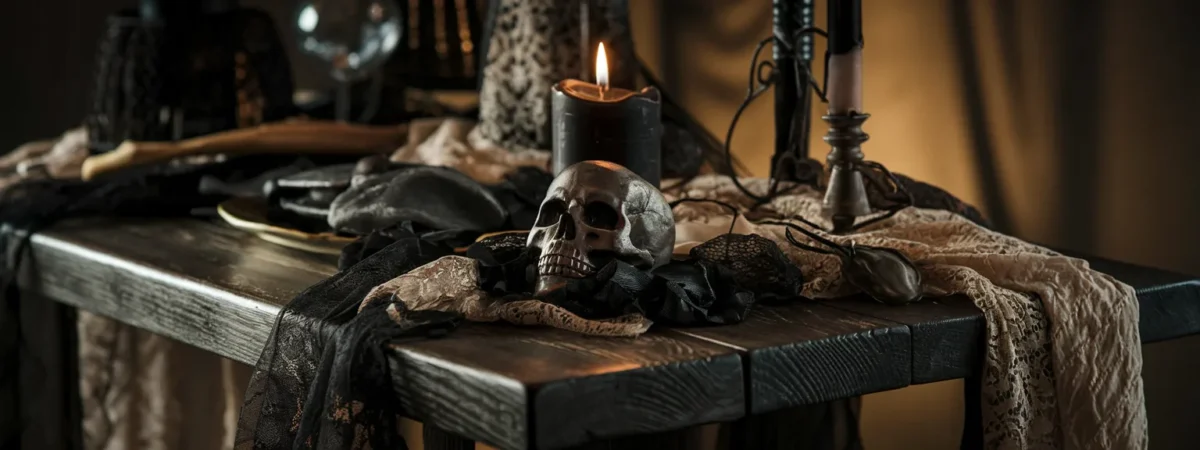Close-up of gothic table centerpiece details
