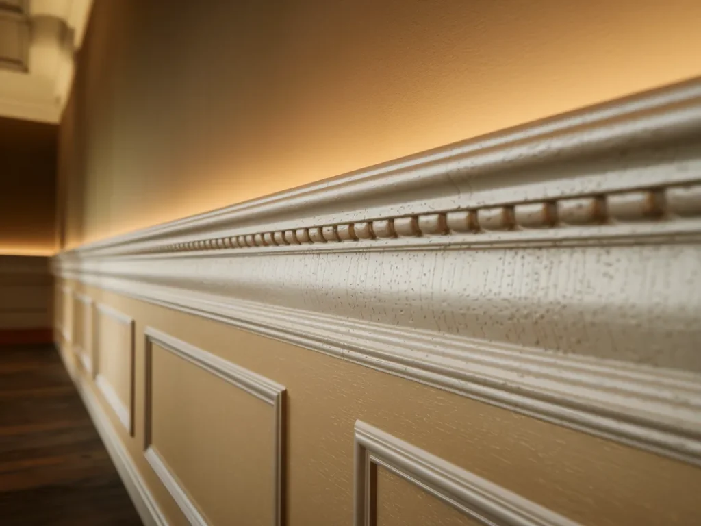  Close-up of hallway wall molding detail