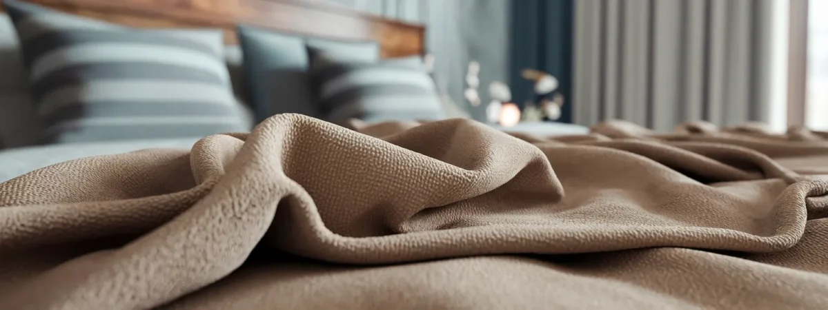 Close-up of lightweight bed throw fabric texture