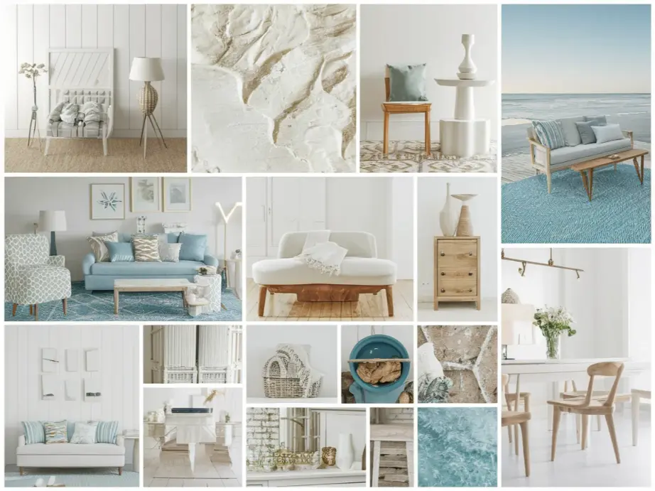 Coastal light mood board with soft blue