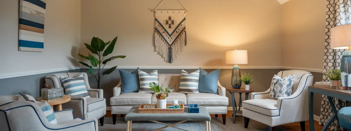 Cozy small living room with coordinated color palette