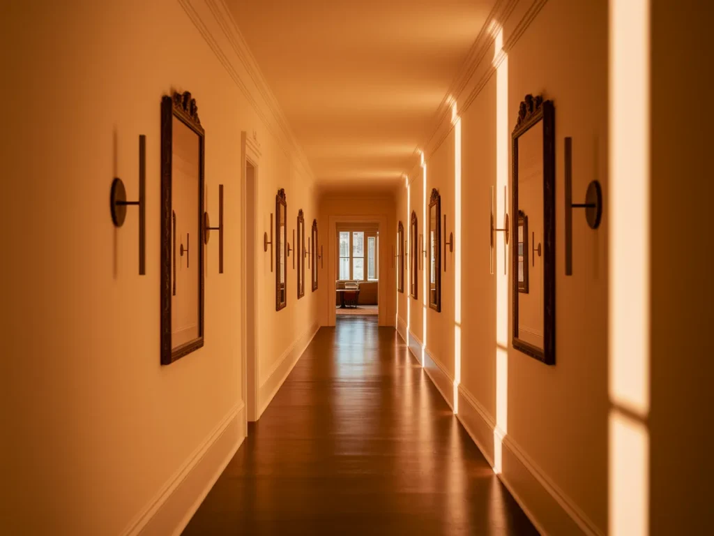 Narrow hallway with flush wall decor