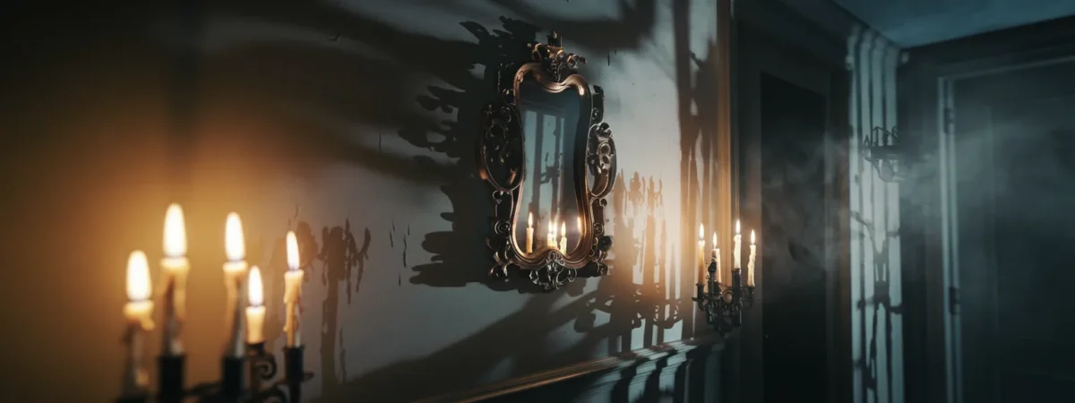 Dim hallway with spooky mirror illusion