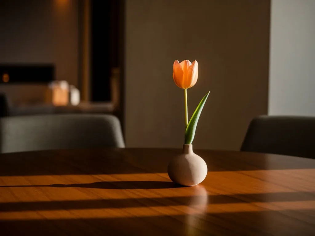 Dining table tulip centerpiece in low vase
