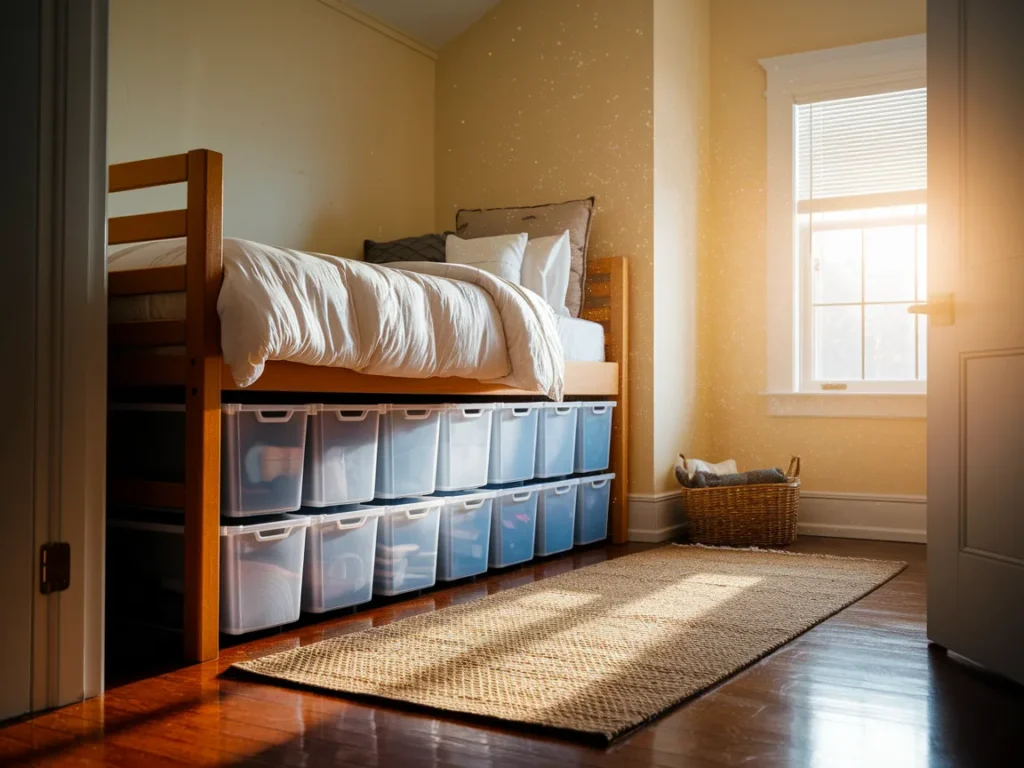 Dorm bed raised with bed risers
