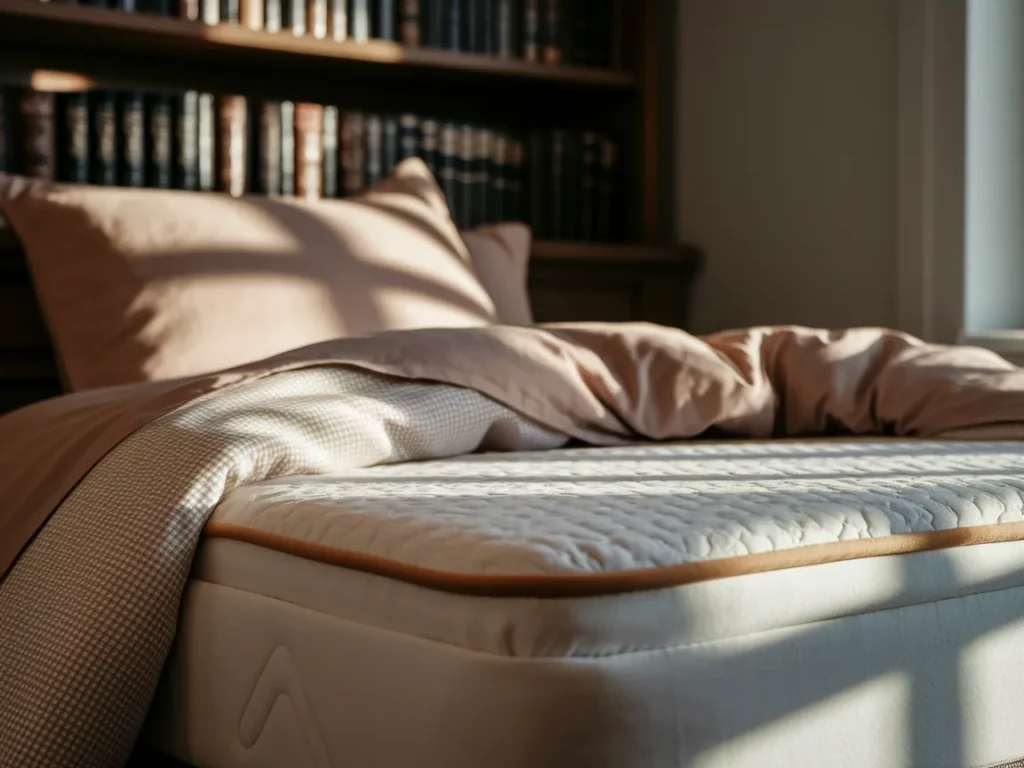 Dorm bed with mattress protector under clean bedding