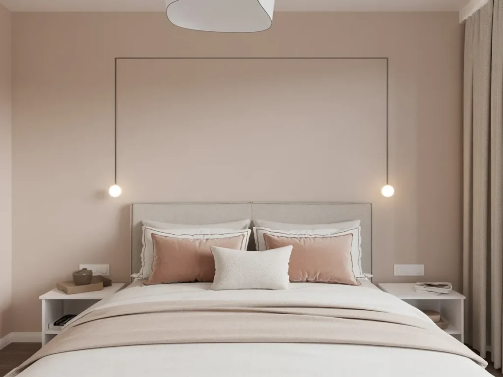 Dorm bed with minimal border trim headboard outline