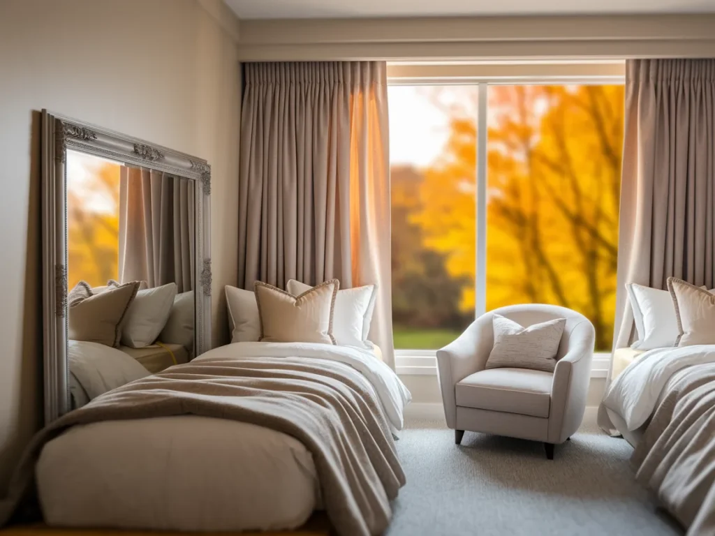 Dorm room aesthetic with mirror reflecting natural light