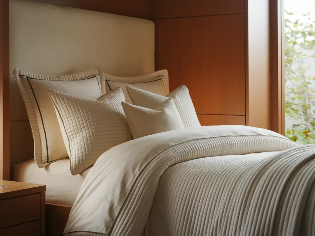 Dorm room bed setup with comfortable bedding set