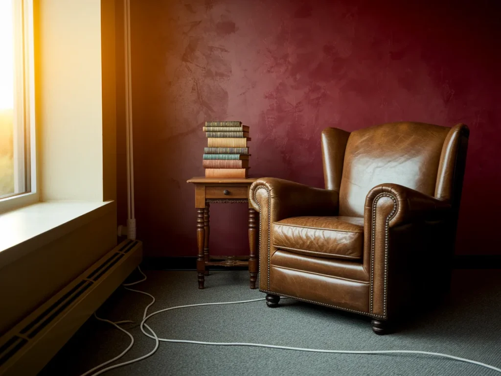 Dorm room corner with extension cord setup,