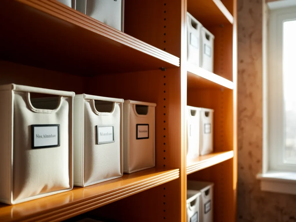 Dorm storage bins with simple minimal labels