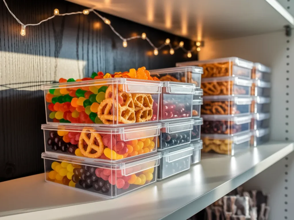 Dorm storage shelf with stackable clear bins
