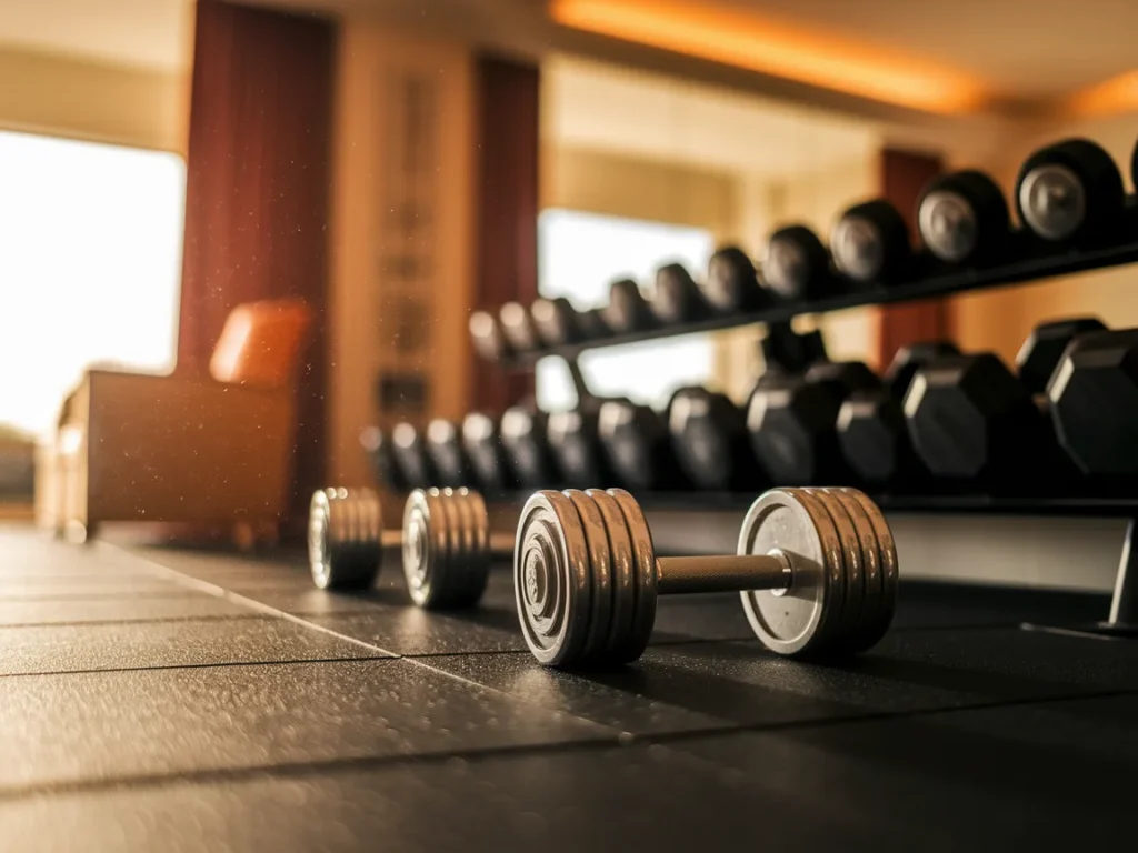 Dumbbell workout zone with thick rubber flooring