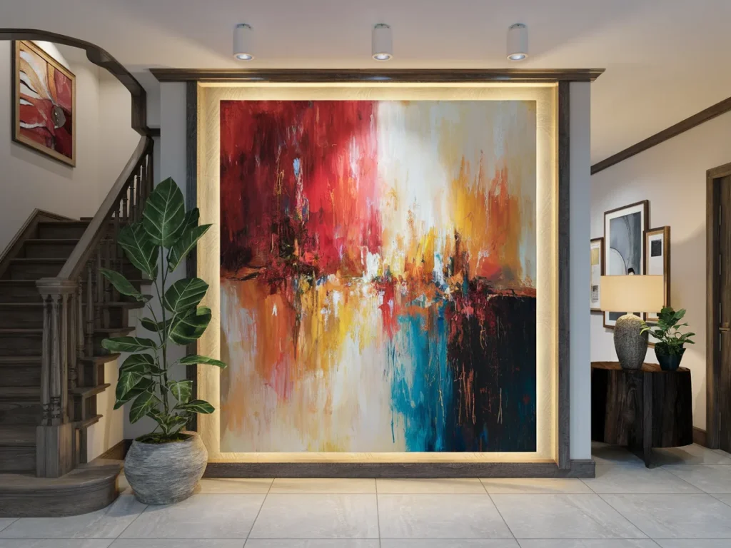 Entryway art focal point illuminated