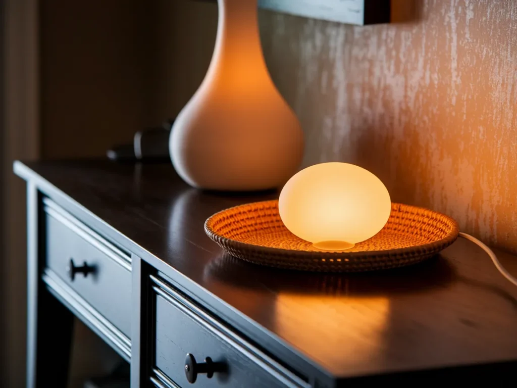 Entryway console with small diffuser and tray