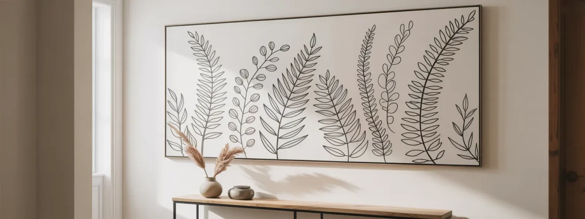 Entryway featuring a large botanical line drawing