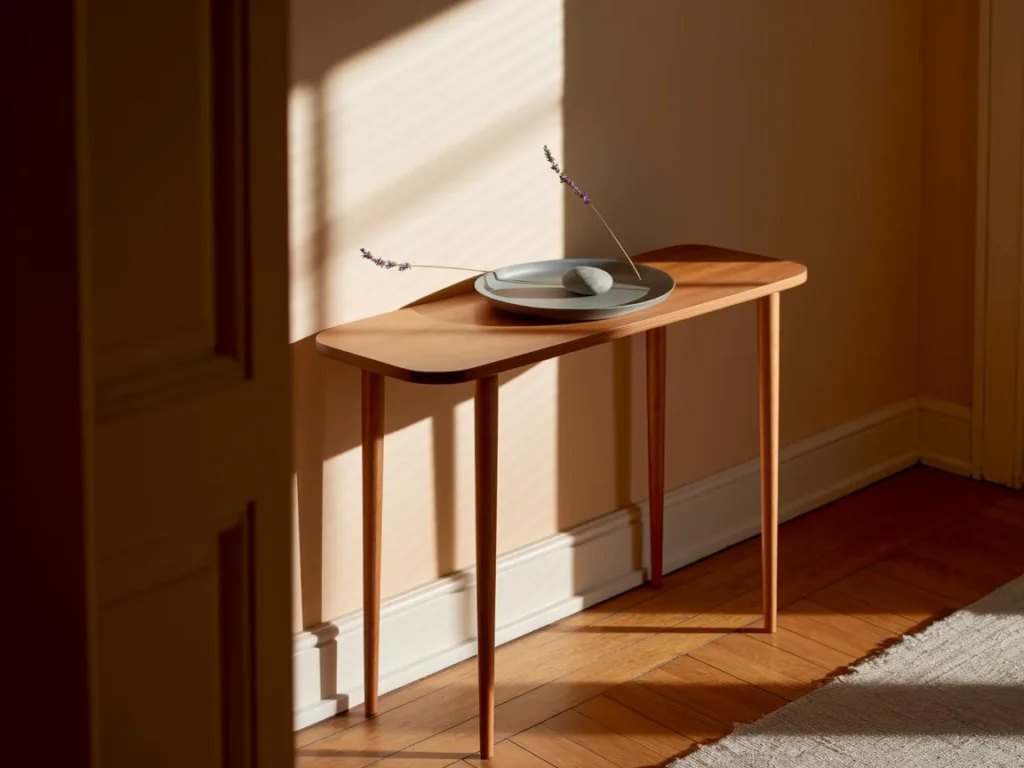 Entryway with slim wood console table