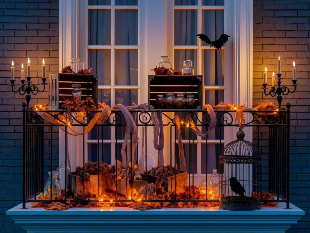 Fully styled Halloween balcony with cohesive theme