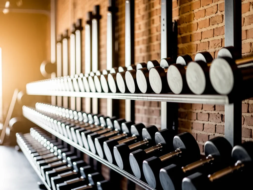  Garage gym wall with mounted weight