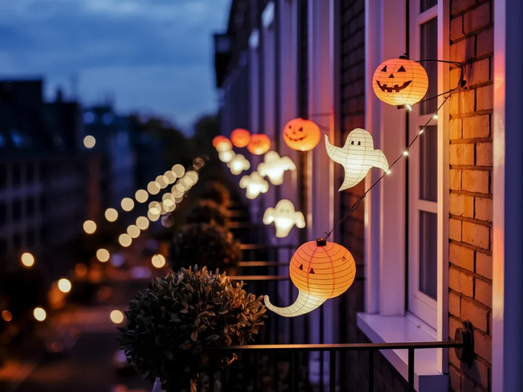 Halloween balcony with LED lighting safely installed