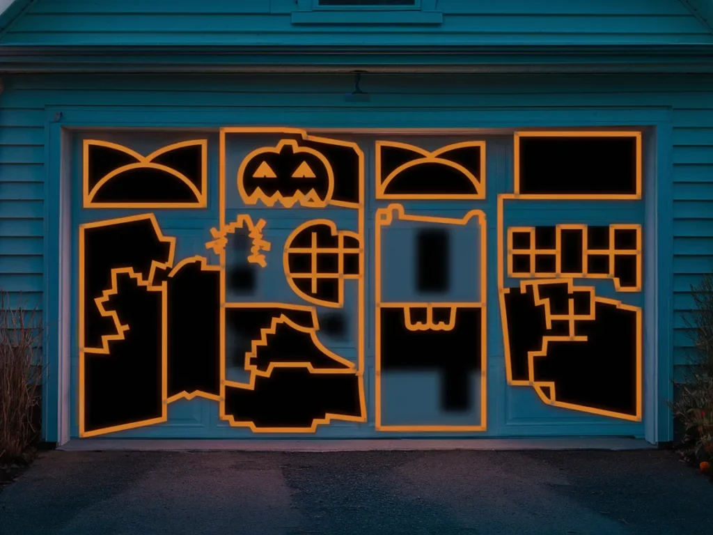 Halloween garage with glow-in-the-dark symbols