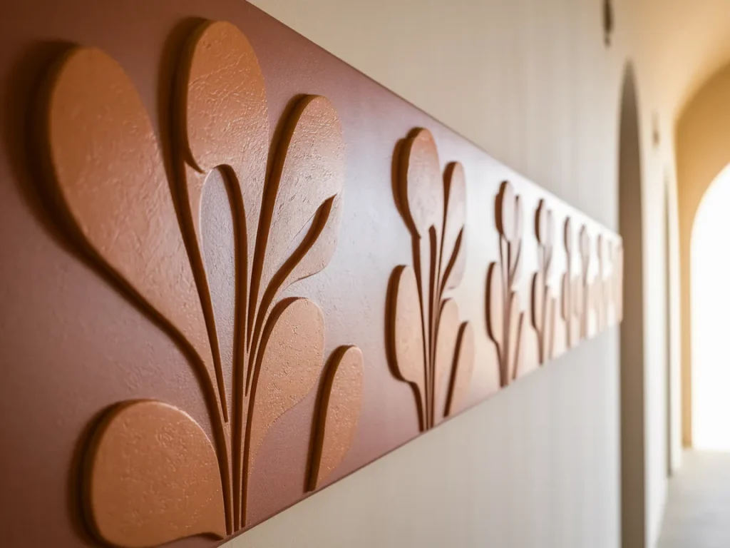 Hallway wall with flat sculptural relief design