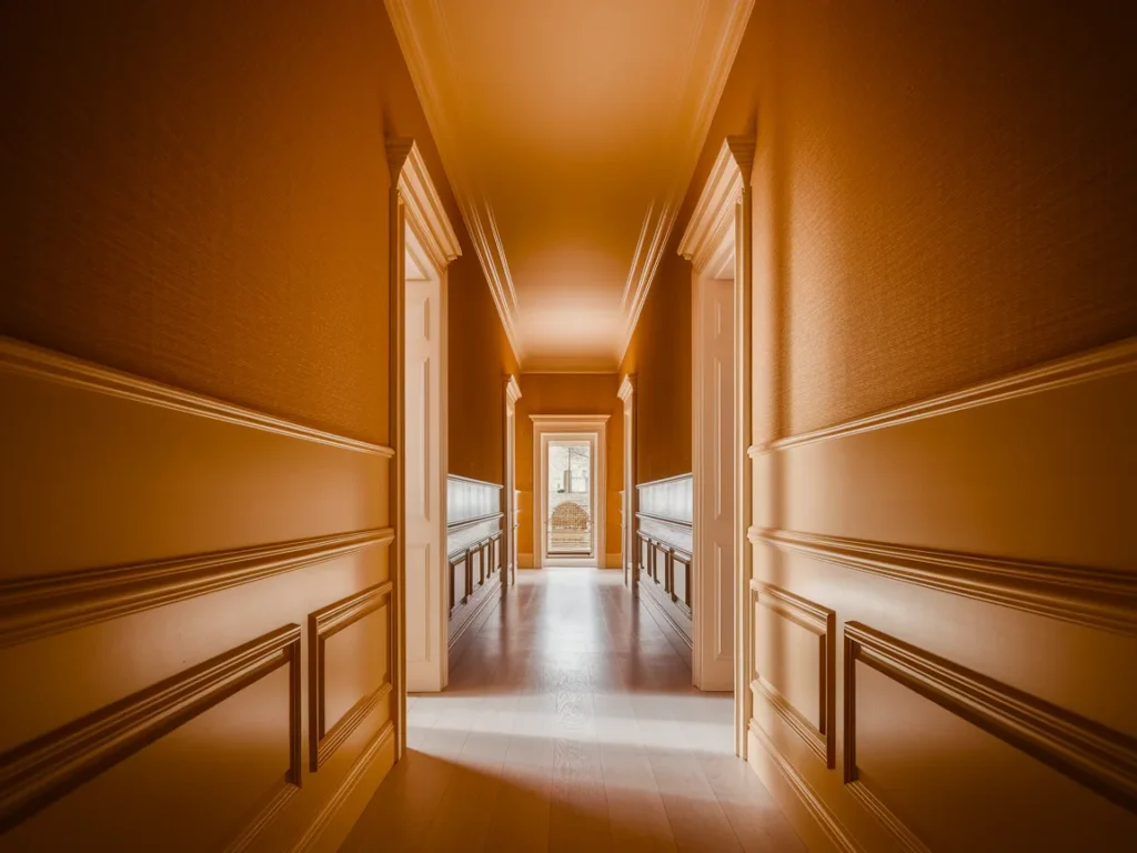 Hallway with continuous wall trim aligned