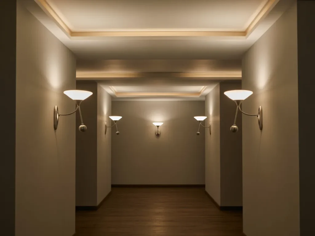 Hallway with layered lighting setup