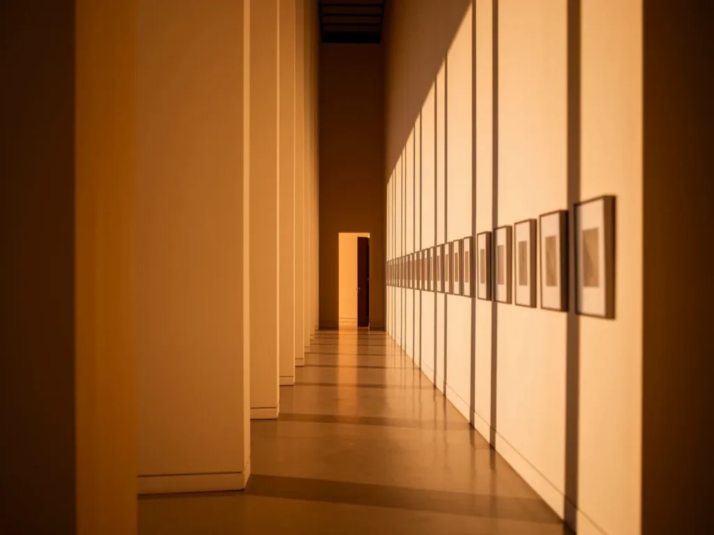 Hallway with slim framed gallery wall