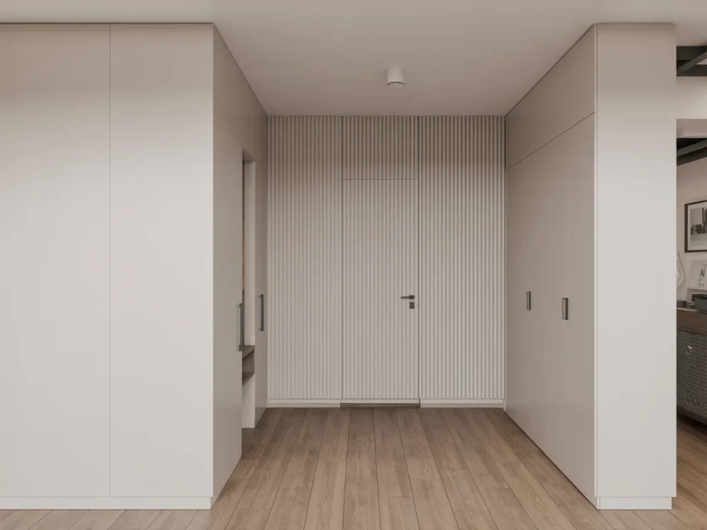 Hallway with vertical wall paneling