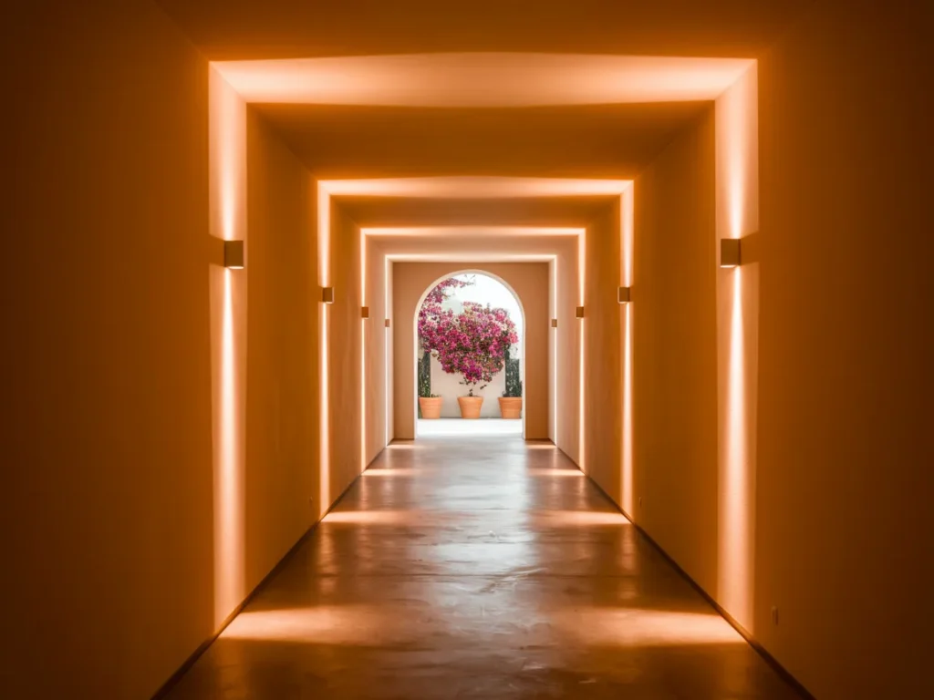 Hallway with wall-integrated lighting