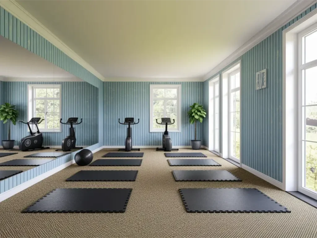 Home gym flooring with carpet base 