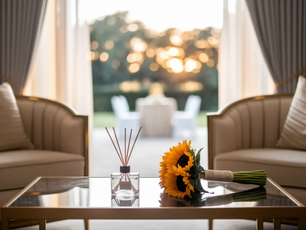 Home wedding living room with small diffuser scent zone