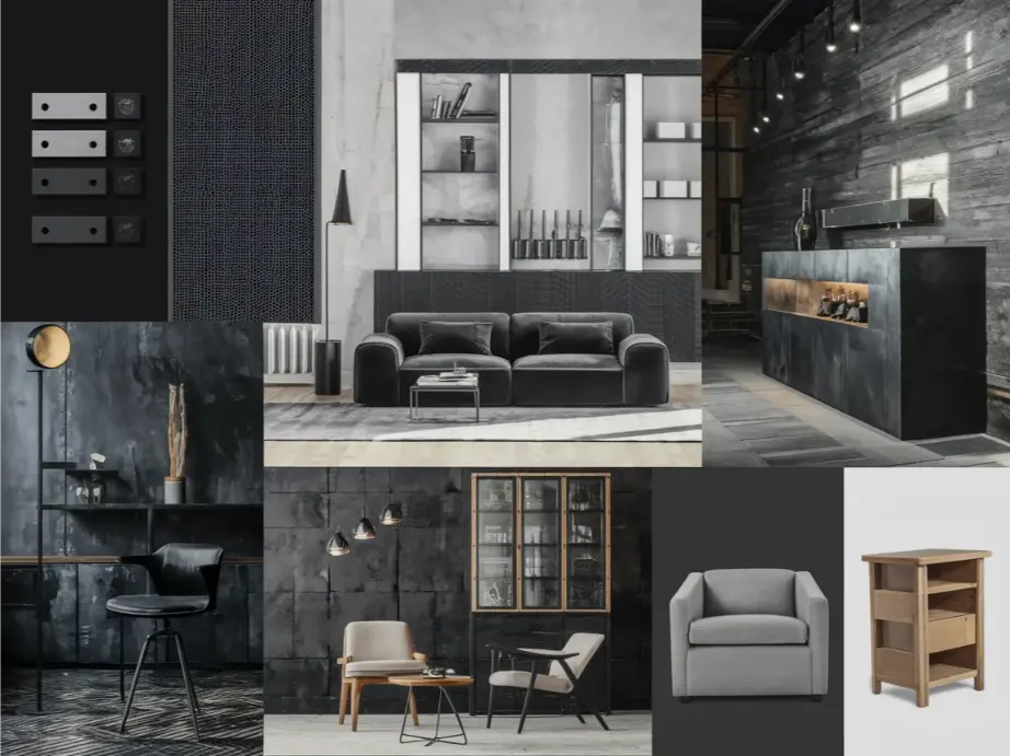 Industrial modern mood board collage