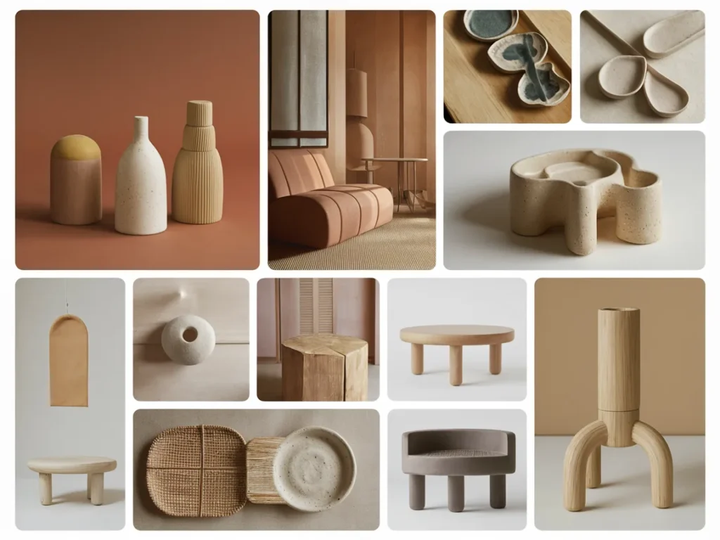 Japandi mood board collage with warm neutrals