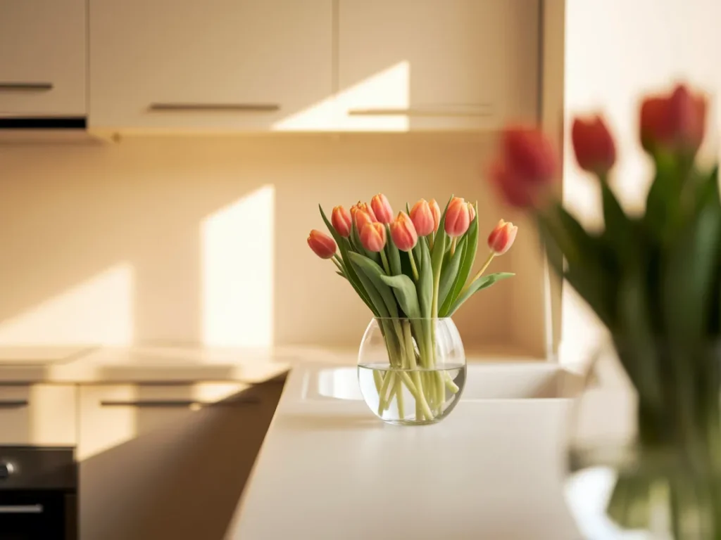  Kitchen counter corner with tulip vase