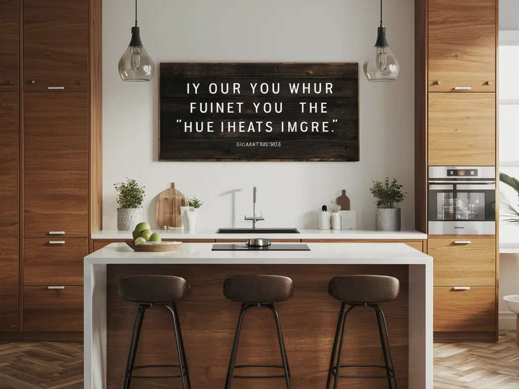 Kitchen wall with simple quote sign above counter